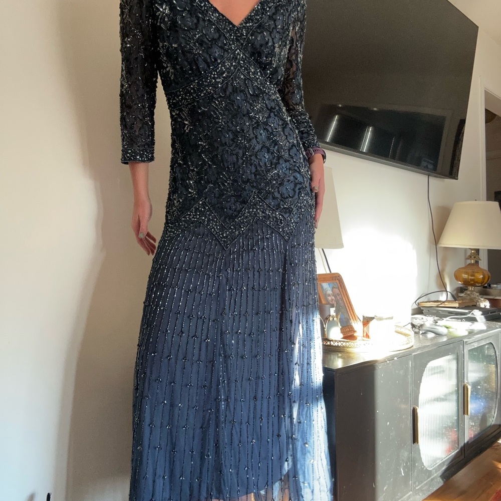 David's Bridal Midnight Blue Sequin Maxi Dress